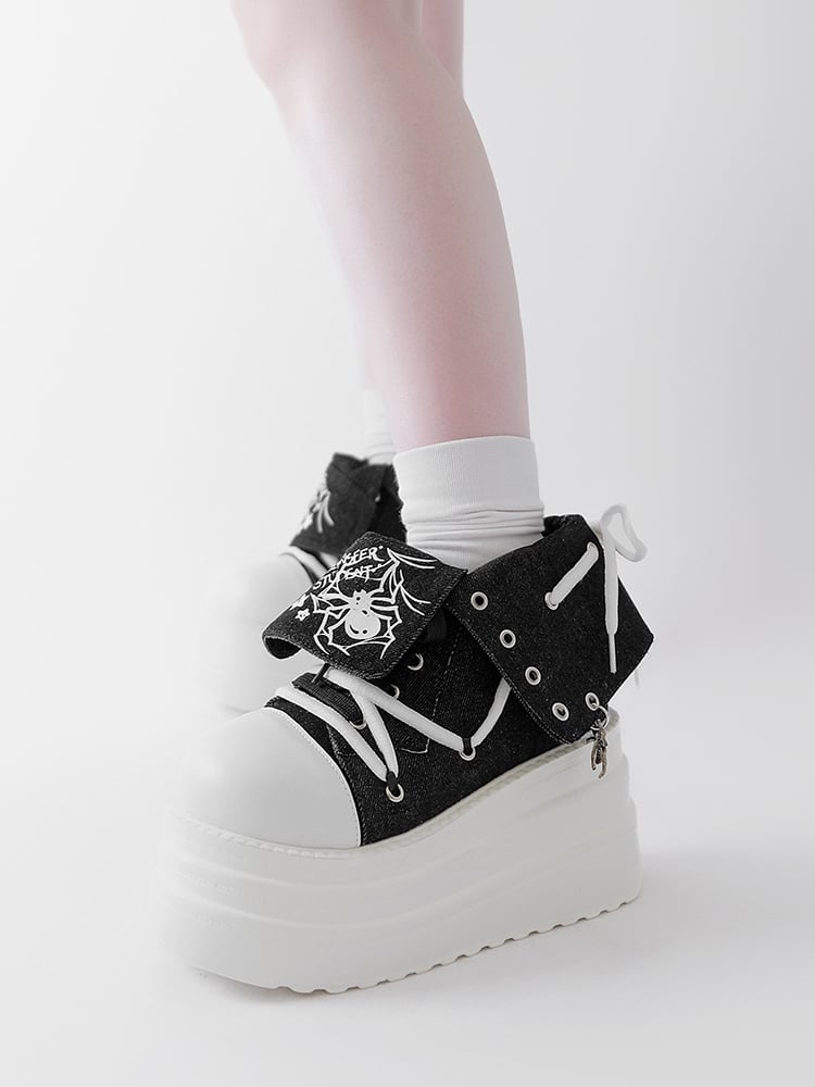 Black & White Punk Spider Platform Sneakers