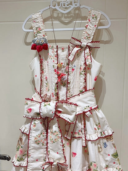 Bunny Pink House Dress Hemline Print Lolita Red Fashion and Strawberry