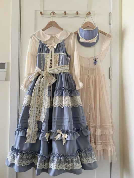 Dress Pink Style Straps House Blue Jumper Skirt Ruffle Adjustable Lolita