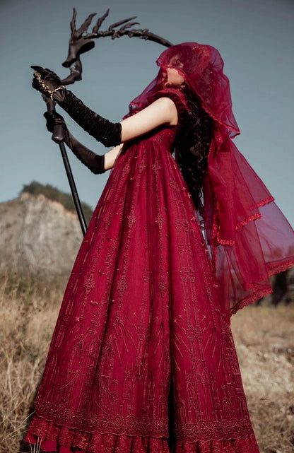 Robe taille empire cathédrale rouge style gothique Lolita JSK