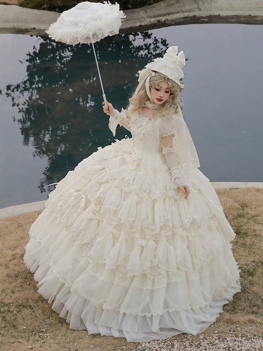 Lolita Wedding Bow Dress / Full Creamy Set White Hanayome Accents Gorgeous