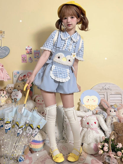 Little Penguin Blue Sweet Overalls Bubble Shorts