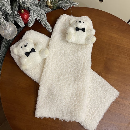 White Lolita Bear Doll Bowknot Leg Warmers