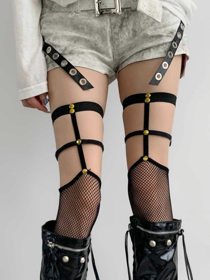 Gothic Punk Studs Detail Black Fishnet Stockings