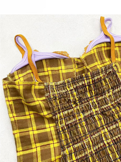 Scarf Cami Top Purple Plaid Y2K Yellow With