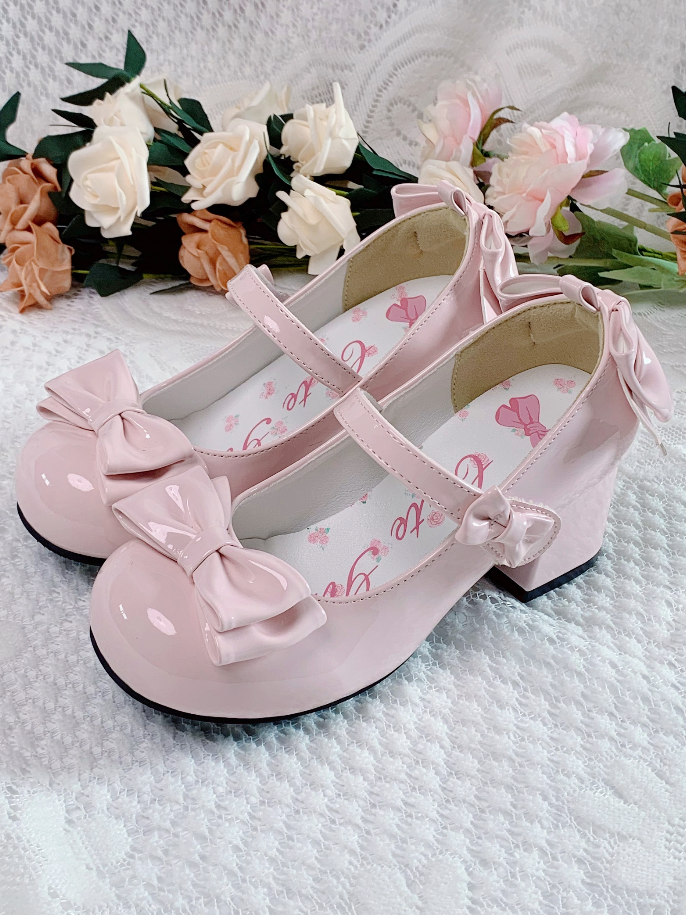 Pink Bowknot Round Toe 3.5CM Block Heel Lolita Shoes