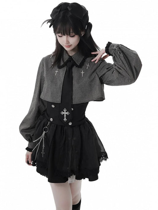 Cross Elastic Attached Bloomers with Black | Skirt Waist Chain Gothic