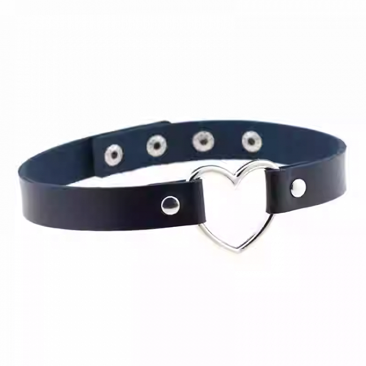 Collier ras du cou en PU avec anneau en forme de cœur