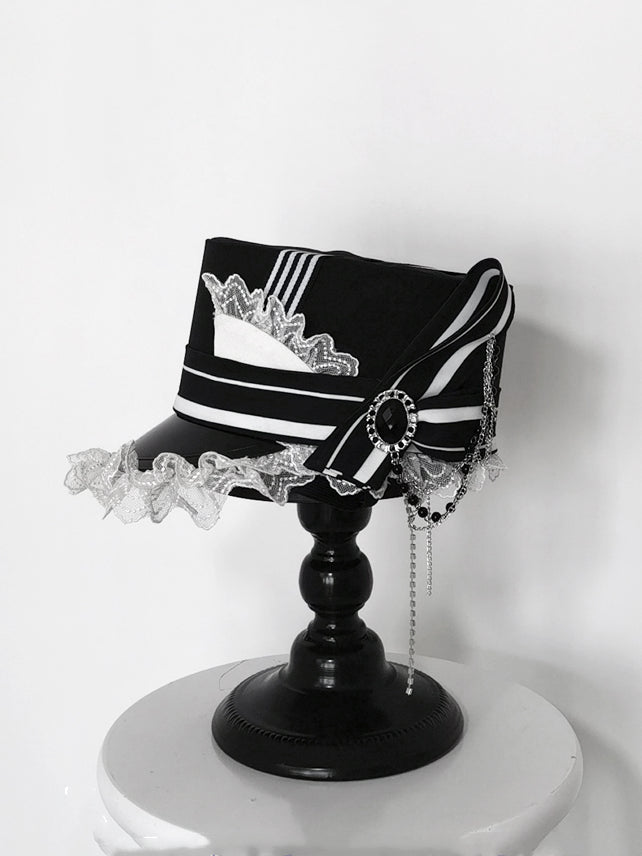 Black and White Chain Decorated Ouji Lolita Hat