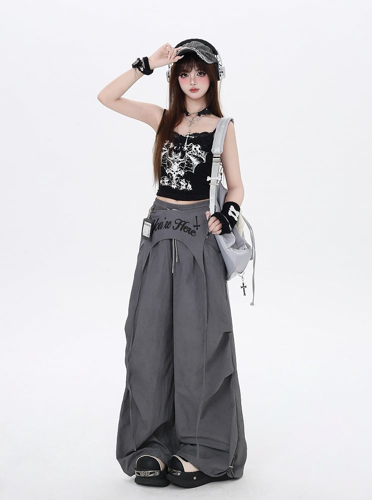 Asymmetrical Accessory Punk Waist Drawstring Waist Wasteland Gray Pants with