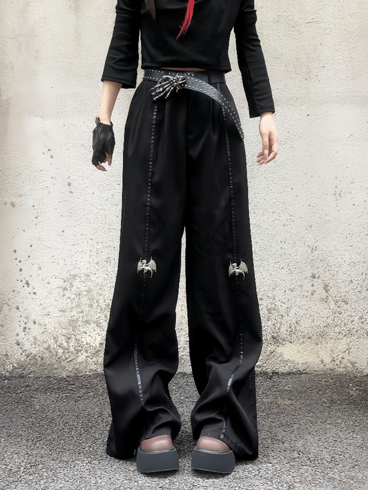 Length Floor Black Metal Dragon Knee Wide-Leg Pants