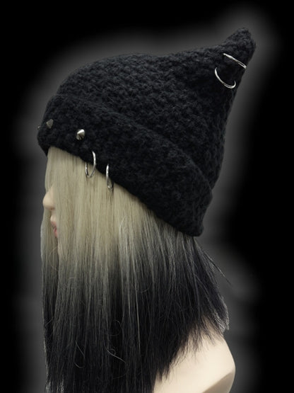 Black Punk Rock Studs at Ears Beanie