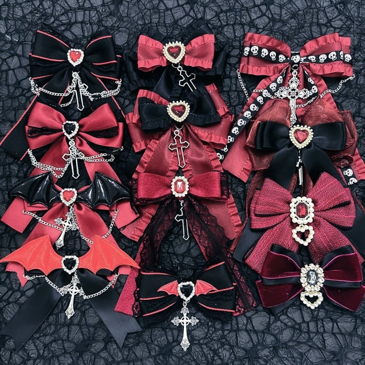 Black Red Halloween Jirai Kei Bowknot Hairclips