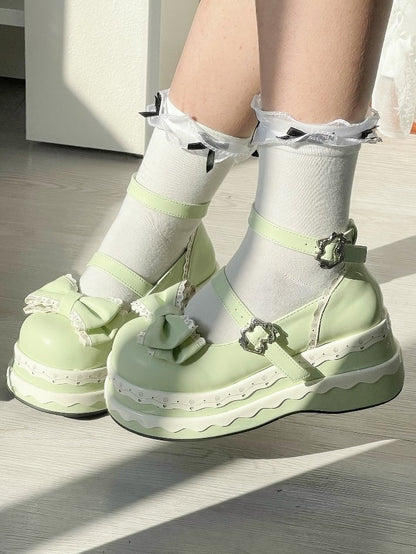 Lolita Cute Light Green Bowknot Cake Buckle Straps Platform Shoes