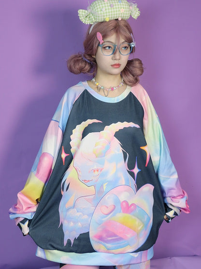 Gyaru Sweatshirt Bunte Cartoon Muster Mode