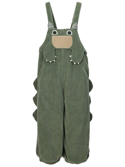Cute Dinosaur Green Plush Overalls