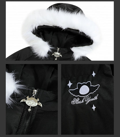 Black/Red Little Devil Hooded Puffer Jacket with Free Ita Bag