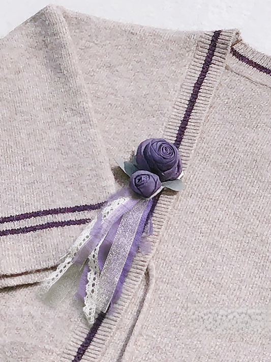 Flower Details Brooch Purple