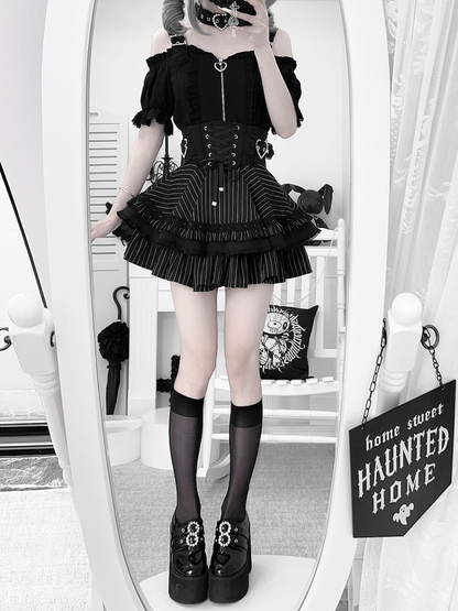 Short Style Choker Free Sleeves with Top Jirai Kei Off-the-Shoulder Neckline Landmine Black