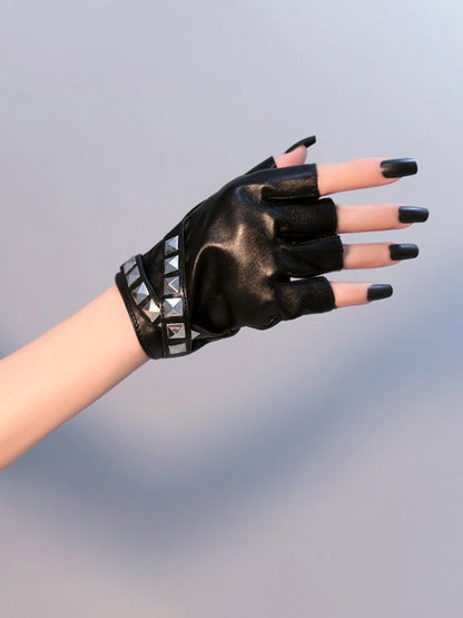 Details Steampunk Studs Black/White Finger Gloves