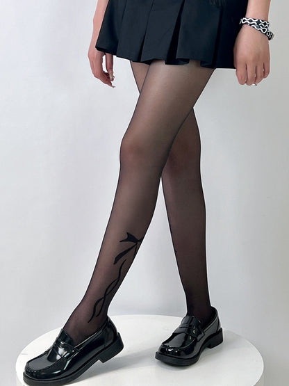 Black Y2K Bowknot Print Tights