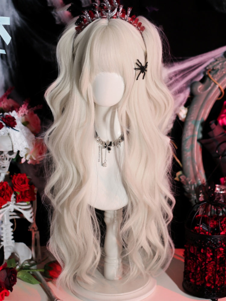 Light Grey Under Bust Length Wavy Wig with Full Bangs