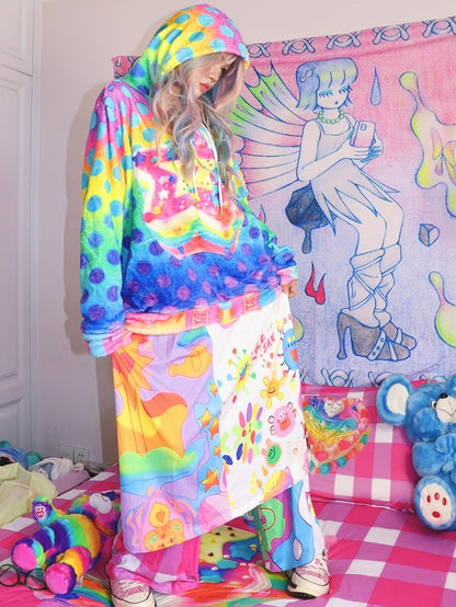 Polka-Dot Colorful Flannel Y2K Pattern Hoodie Print Star