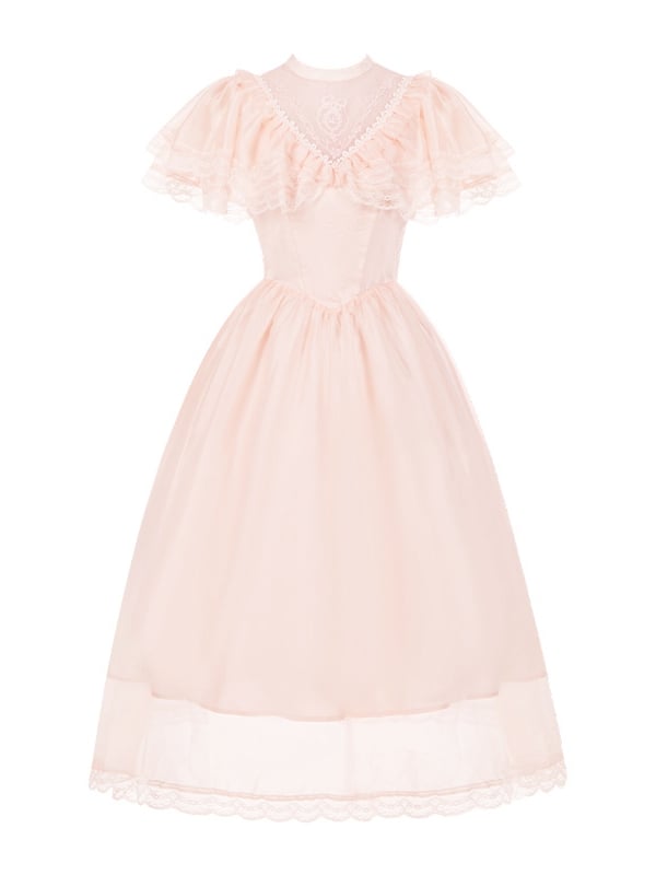Lolita Piece Elegant Illusion Neck Waist Dress Basque Pink One Edward Neckline