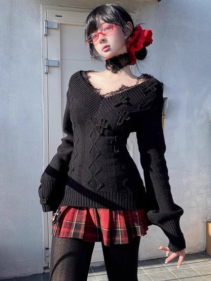 Gothic Red Cross Charms Plaid Woolen Pleated Mini Skirt