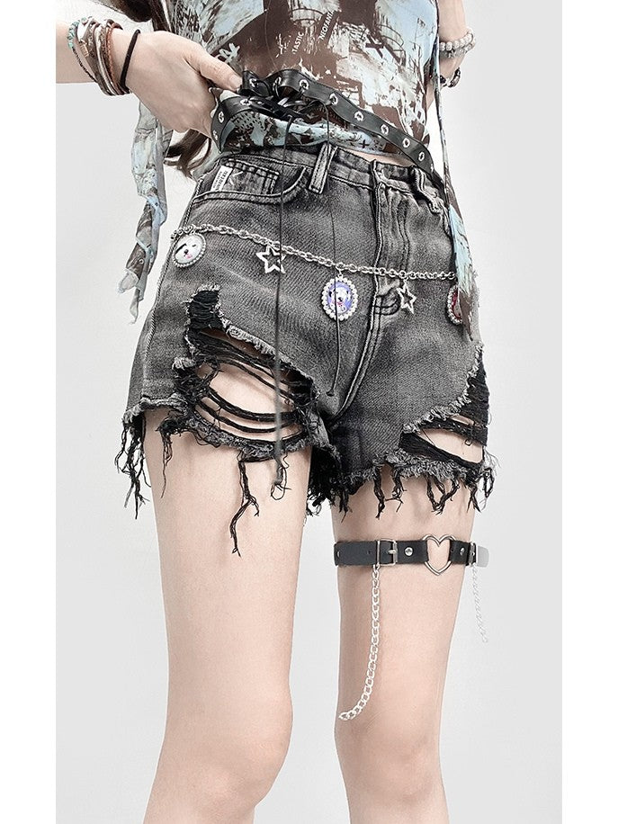 Hem Shorts Raw Bittersweet Distressed Gray Denim Holes