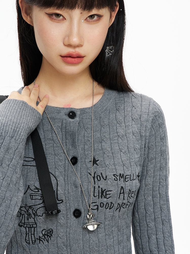 Grey Manga Girl Slim-fit Cardigan