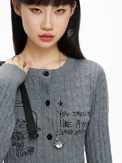 Grey Manga Girl Slim-fit Cardigan