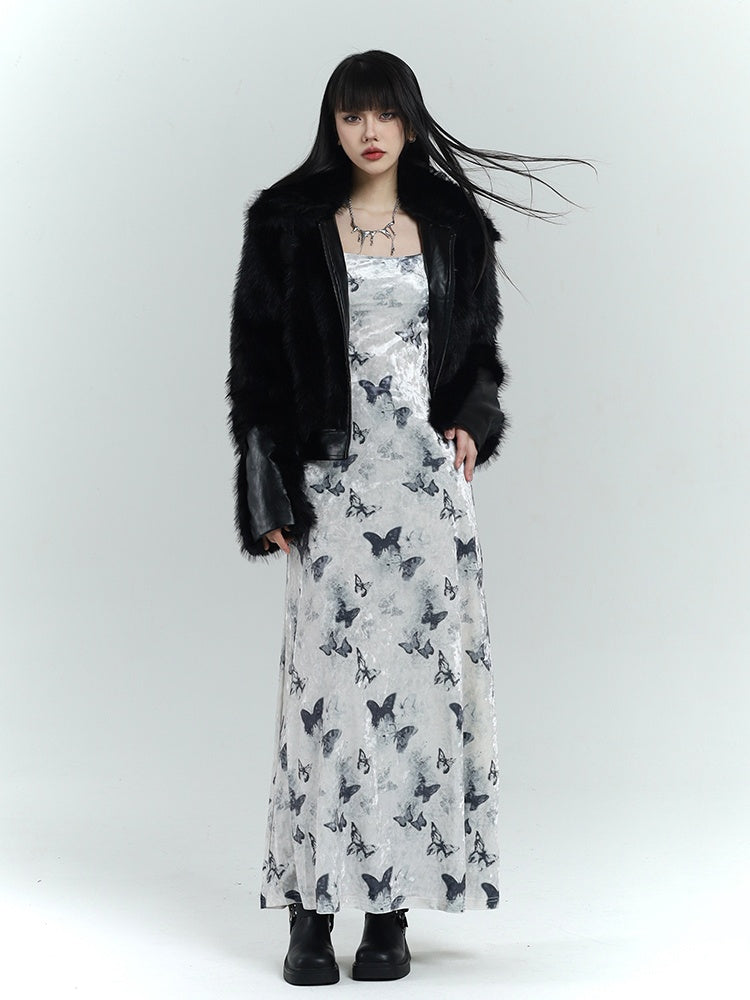 Robe moulante en velours blanc à imprimé papillon