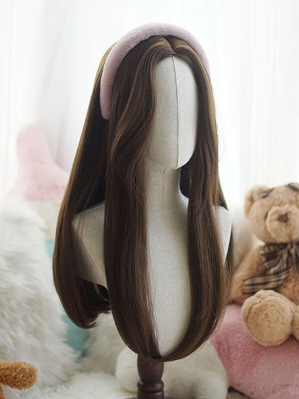 Dark Brown Long Straight Wig With Curtain Bangs
