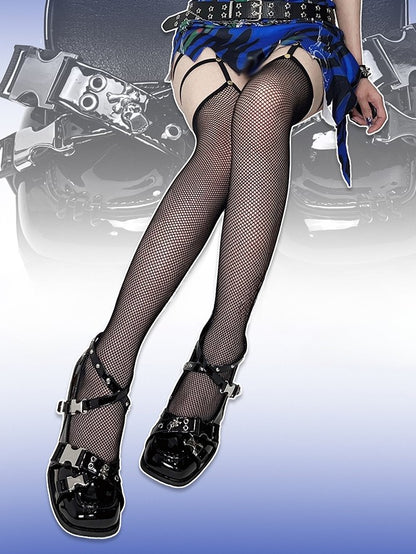 PU Punk Crisscross Details Janes Black Studded High-heel Straps Square Toe with Mary -