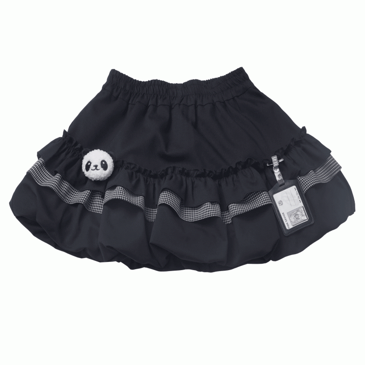 Elastic Plush Panda Bubble Skirt Waist with Card Black Holder