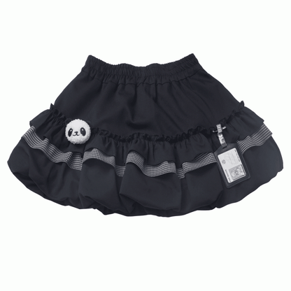 Elastic Plush Panda Bubble Skirt Waist with Card Black Holder