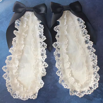 Bowknot Details Lace Trim Bunny Ears Hairclips