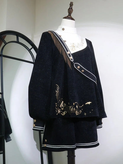 Black Ouji Glittering Waffle Shorts