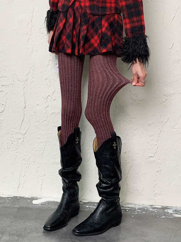 Wine Red Purple Y2K Tie-Dye Tights