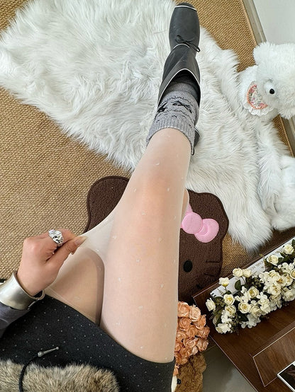 Semi-sheer Polka-dot Tights Black/White Pattern