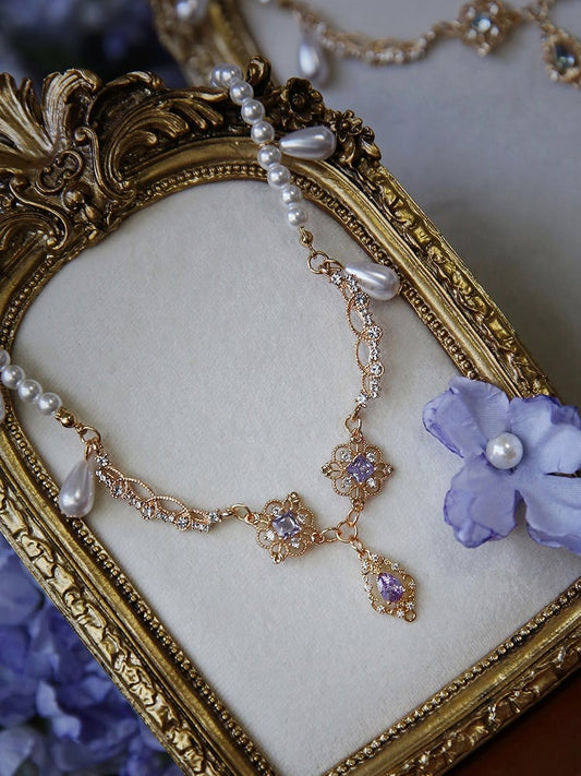 Strass Perlen Rot Lila Halskette Rosa / Blau