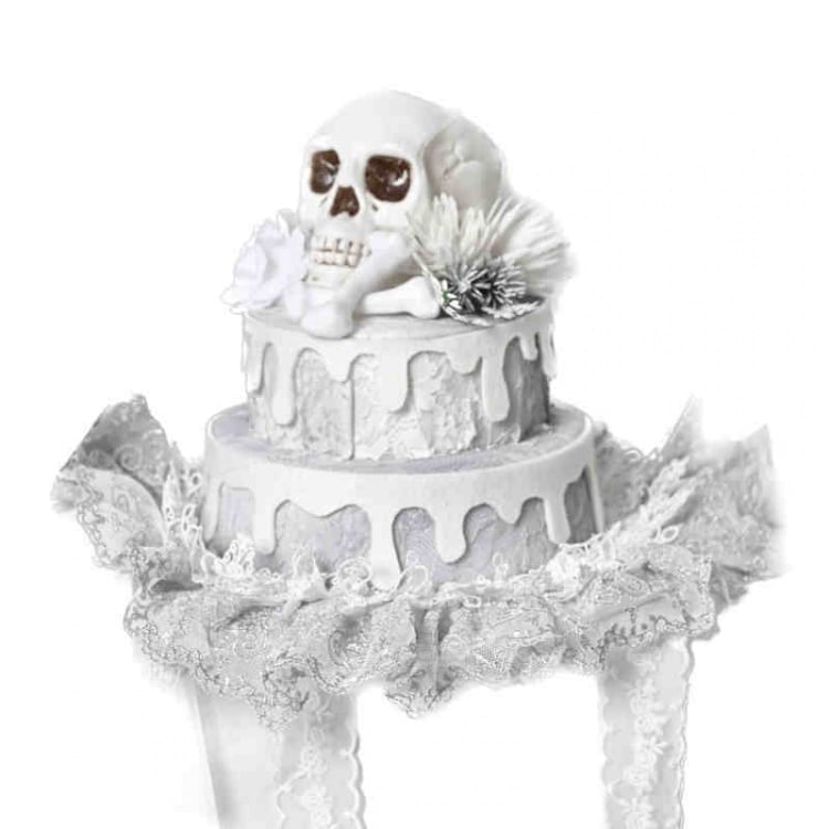 White Goth Halloween Bone and Flowers Cake Hat