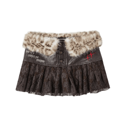 Saum Mode Mini Plüsch Leopard Taille Millard Gyaru Spitze Patches Kaffee Glamourösen Rock