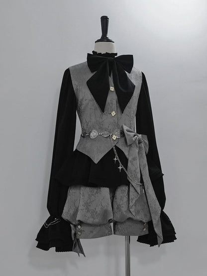 Banded Collar Prince Waistcoat Gray Ouji Jacquard