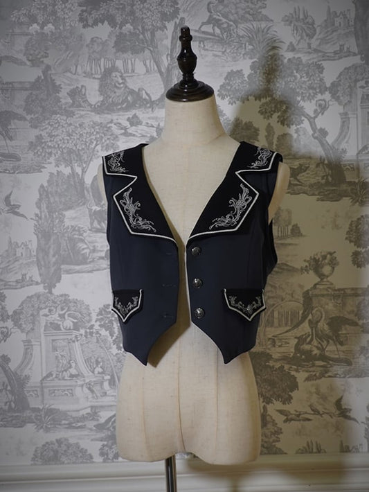 Vibes Waistcoat Delicate Black Ouji Embroidery Lolita Pirate