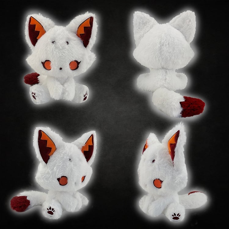 White and Red Pastel Goth Fox Plushie