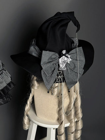 Bow Gothic Lolita Chain Witch / Spider Black and Decorated Red Big Web Hat