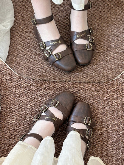 Toe Low Brown mit Design Heels Lolita Crisscross Classic Schuhe Square