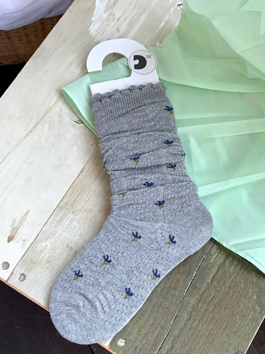 Floral Gray/White/Wine Stockings Under-knee Pattern Red/Black